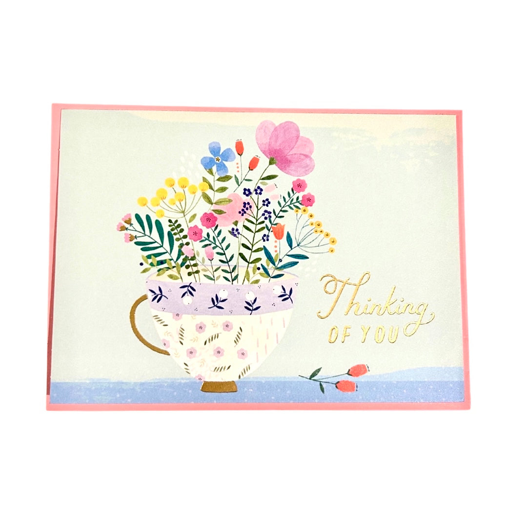 Floral Tea Cup Thinking Of You Card